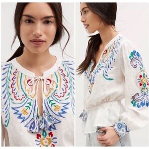 ANTHROPOLOGIE Forever That Girl Floral Embroidered Peplum‎ Blouse size M NWT